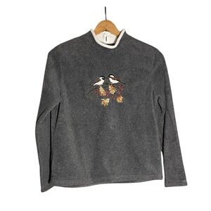 Croft and Barrow Gray Embroidered Bird Fleece Size S